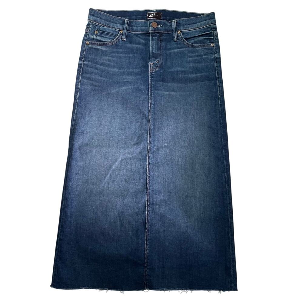 Mother Denim The Straight A Moontide Cut Off Denim Midi Skirt Sz 24 Cotton